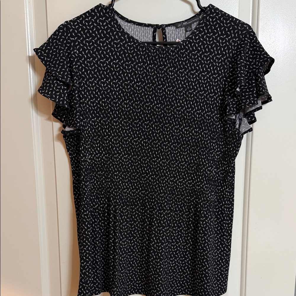 Adrianna Papell Monochrome Patterned Ruffle Blouse